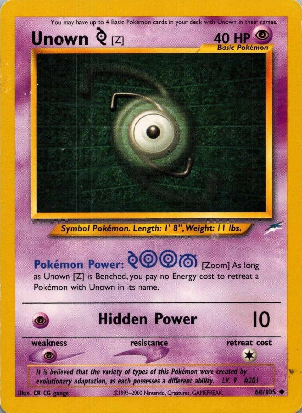 1995 unown pokemon card [Z] 060/105 [Neo Destiny] Size:1 Booster Pack sale or Paralyzed.) [P] Hidden When was the last