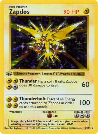 Zapdos 016 [Base Set Shadowless]  - 1st Edition Holofoil