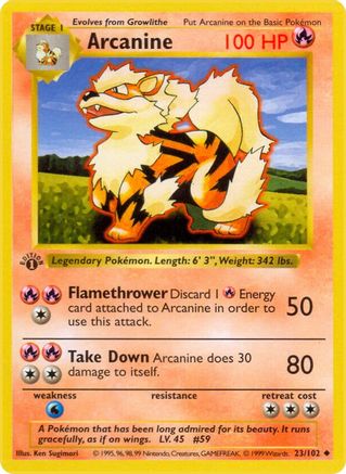 Arcanine 023/102 [Base Set Shadowless]  - 1st Edition