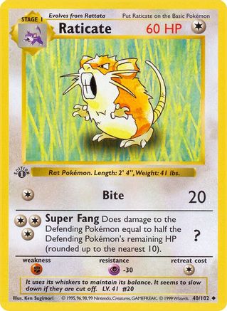 Raticate 040/102 [Base Set Shadowless]  - 1st Edition