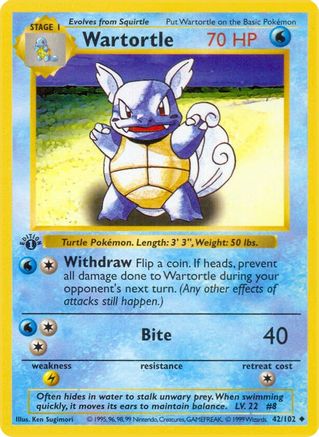 Wartortle 042/102 [Base Set Shadowless]  - 1st Edition
