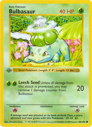 Bulbasaur 044/102 [Base Set Shadowless]  - 1st Edition