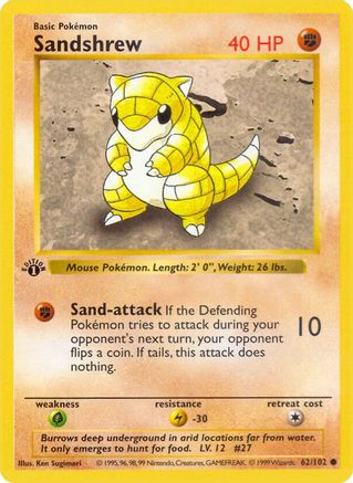 Sandshrew 062/102 [Base Set Shadowless]  - 1st Edition