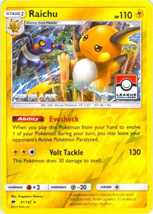 Raichu 041/147 [League & Championship Cards]  - Reverse Holofoil