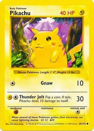 Pikachu (Red Cheeks) 058/102 [Base Set Shadowless]  - 1st Edition