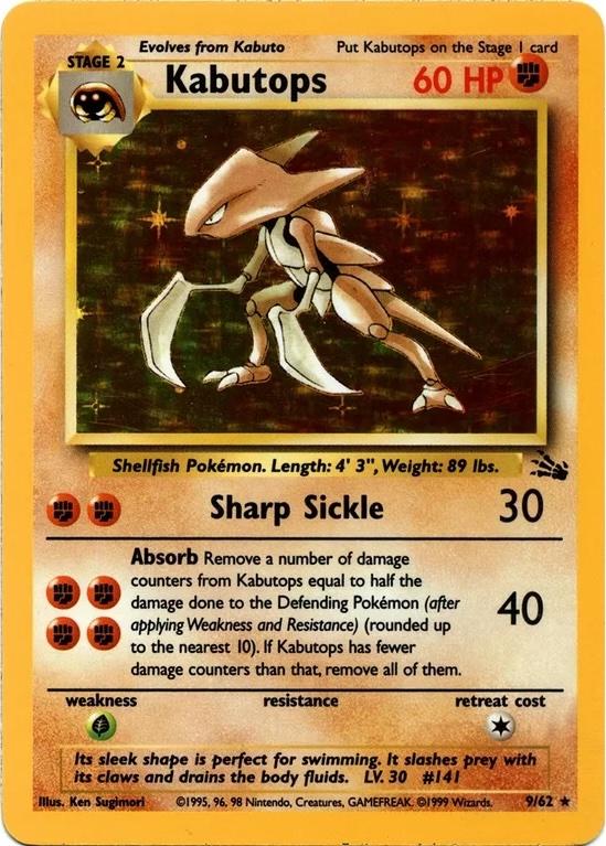 Kabutops (9) 009/62 [Fossil]  - Unlimited Holofoil