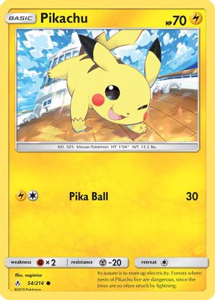Pikachu 054/214 [SM  Unbroken Bonds]  - Reverse Holofoil