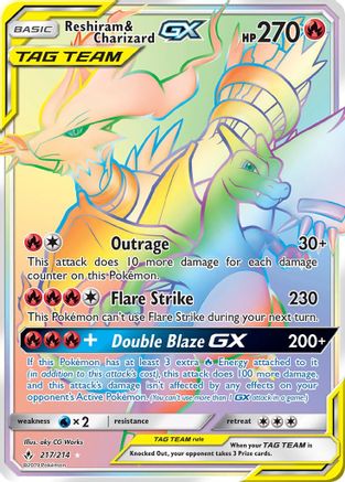 Reshiram & Charizard GX (Secret) 217 [SM  Unbroken Bonds]  - Holofoil