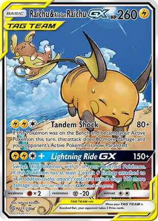 Raichu & Alolan Raichu GX (Alternate Full Art) 221 [SM  Unified Minds]  - Holofoil