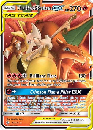 Charizard & Braixen GX 022/236 [SM  Cosmic Eclipse]  - Holofoil