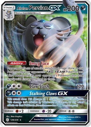 Alolan Persian GX 129/236 [SM  Cosmic Eclipse]  - Holofoil