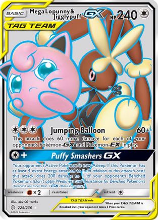 Mega Lopunny & Jigglypuff GX (Full Art) 225/236 [SM  Cosmic Eclipse]  - Holofoil