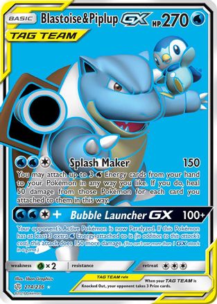 Blastoise & Piplup GX (Full Art) 214 [SM  Cosmic Eclipse]  - Holofoil