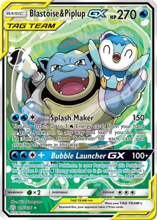 Blastoise & Piplup GX (Alternate Full Art) 215/236 [SM  Cosmic Eclipse]  - Holofoil