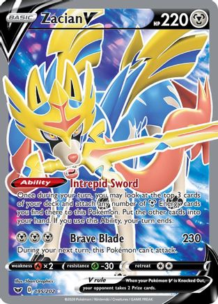 Zacian V (Full Art) 195/202 [SWSH01 Sword & Shield Base Set]  - Holofoil
