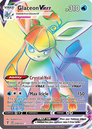 Glaceon VMAX (Secret) 208/203 [SWSH07 Evolving Skies]  - Holofoil