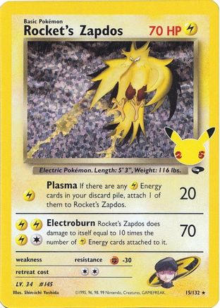 Rocket's Zapdos 015/132 [Celebrations Classic Collection]  - Holofoil