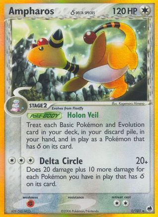 Ampharos (Delta Species) 001/101 [Dragon Frontiers]  - Reverse Holofoil