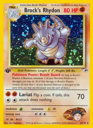 Brock's Rhydon 002/132 [Gym Heroes]  - 1st Edition Holofoil