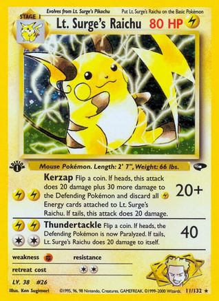 Lt. Surge's Raichu 011/132 [Gym Challenge]  - 1st Edition Holofoil