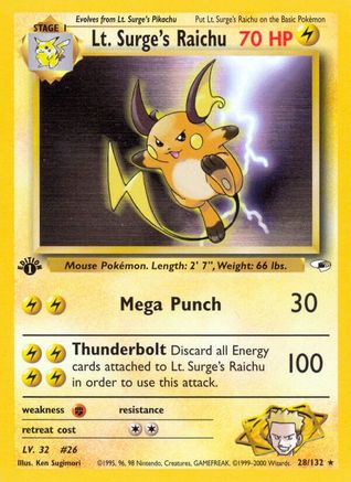 Lt. Surge's Raichu 028/132 [Gym Heroes]  - 1st Edition