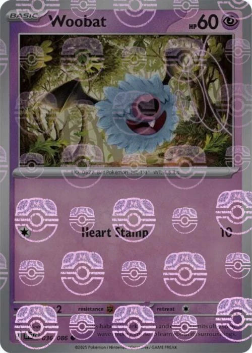 Woobat (Master Ball Pattern) 036/086  - Holofoil SV White Flare - Common